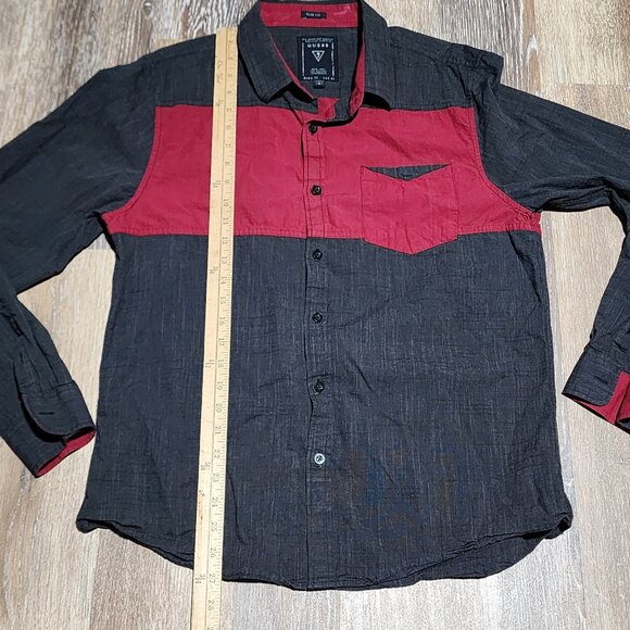 Guess Slim Fit Button Up Shirt Men’s L Black Red Colorblock Long Sleeve Casual - Picture 7 of 7